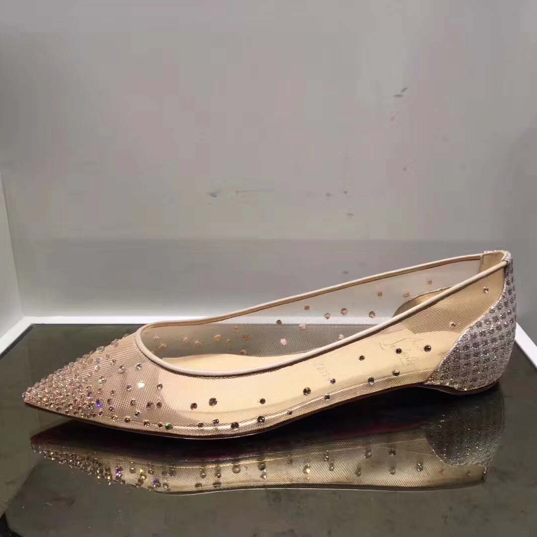 Christian Louboutin Women Follies Strass Flat Mesh Upper with Crystals Shoes Sandy - Image 5