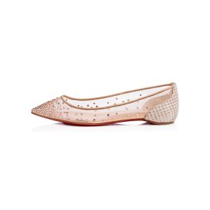 Christian Louboutin Women Follies Strass Flat Mesh Upper with Crystals Shoes Sandy