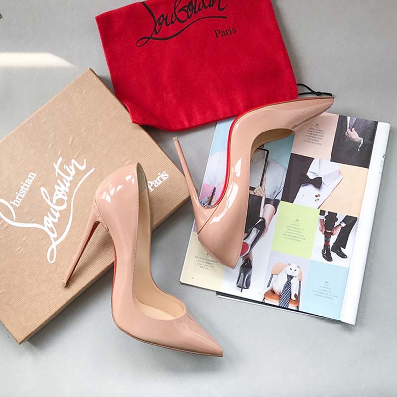 Christian Louboutin Women Pigalle Nude Patent Leather 120mm Shoes Sandy - Image 2