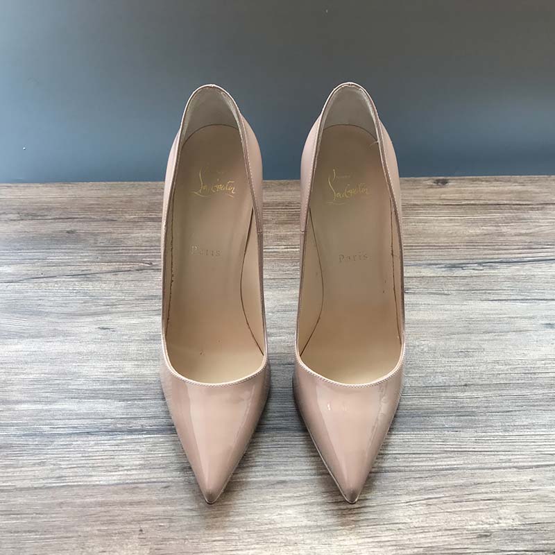 Christian Louboutin Women Pigalle Nude Patent Leather 120mm Shoes Sandy - Image 3