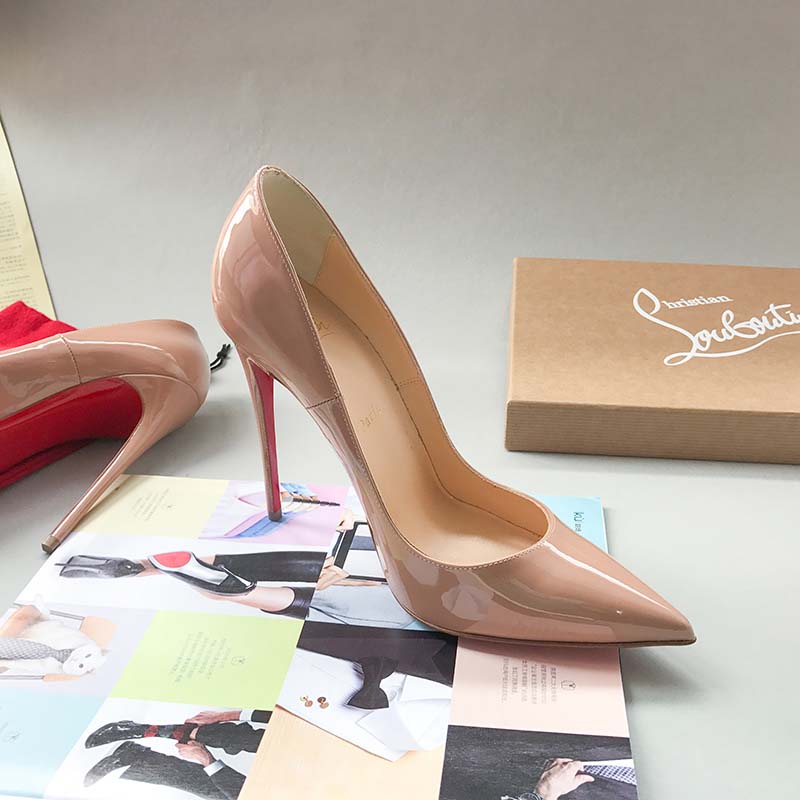 Christian Louboutin Women Pigalle Nude Patent Leather 120mm Shoes Sandy - Image 4