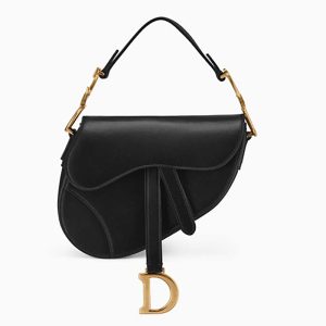 Dior Women Mini Saddle Bag in Black Calfskin