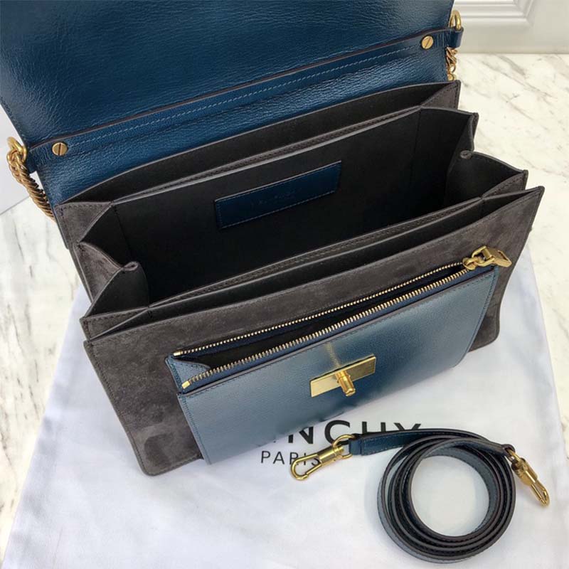 Givenchy Women Small Gv3 Bag in Leather and Suede-Navy - Image 7