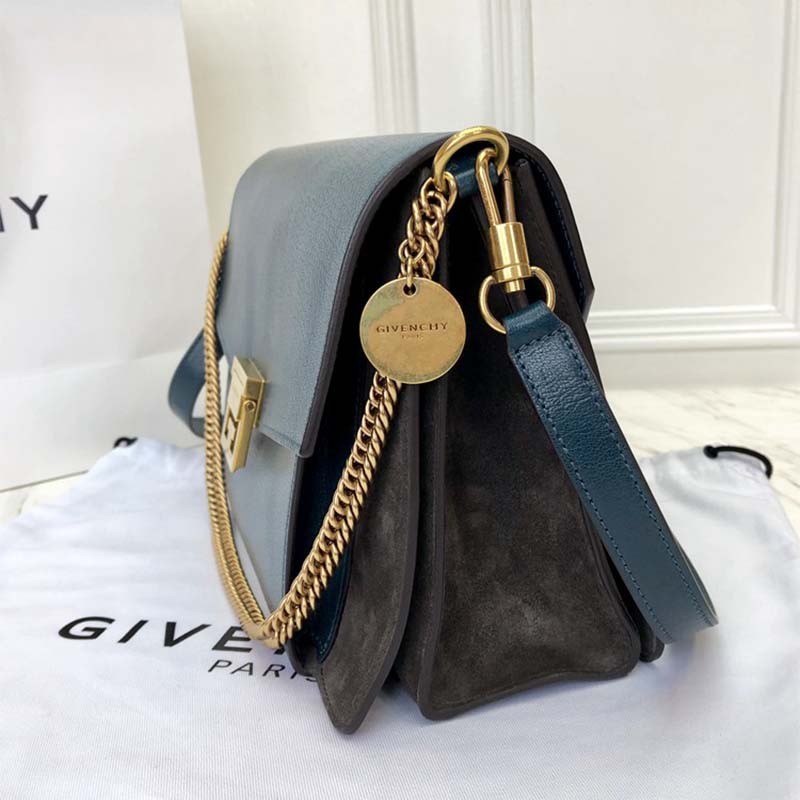 Givenchy Women Small Gv3 Bag in Leather and Suede-Navy - Image 6