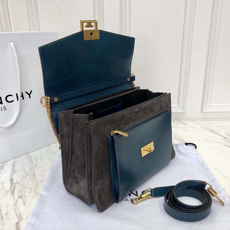Givenchy Women Small Gv3 Bag in Leather and Suede-Navy - Image 5