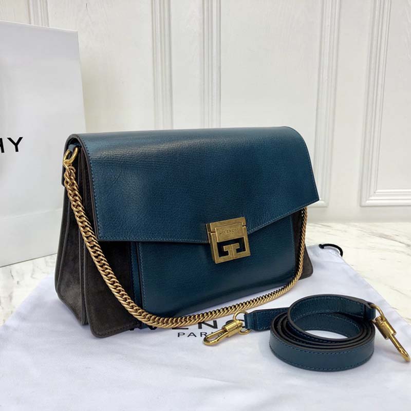 Givenchy Women Small Gv3 Bag in Leather and Suede-Navy - Image 3