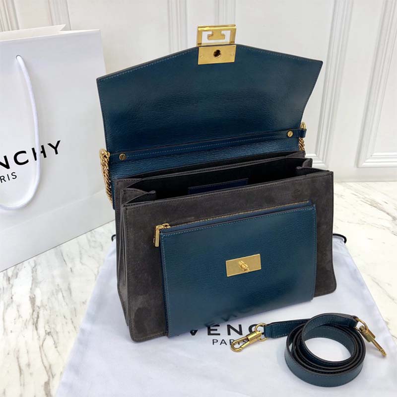 Givenchy Women Small Gv3 Bag in Leather and Suede-Navy - Image 4