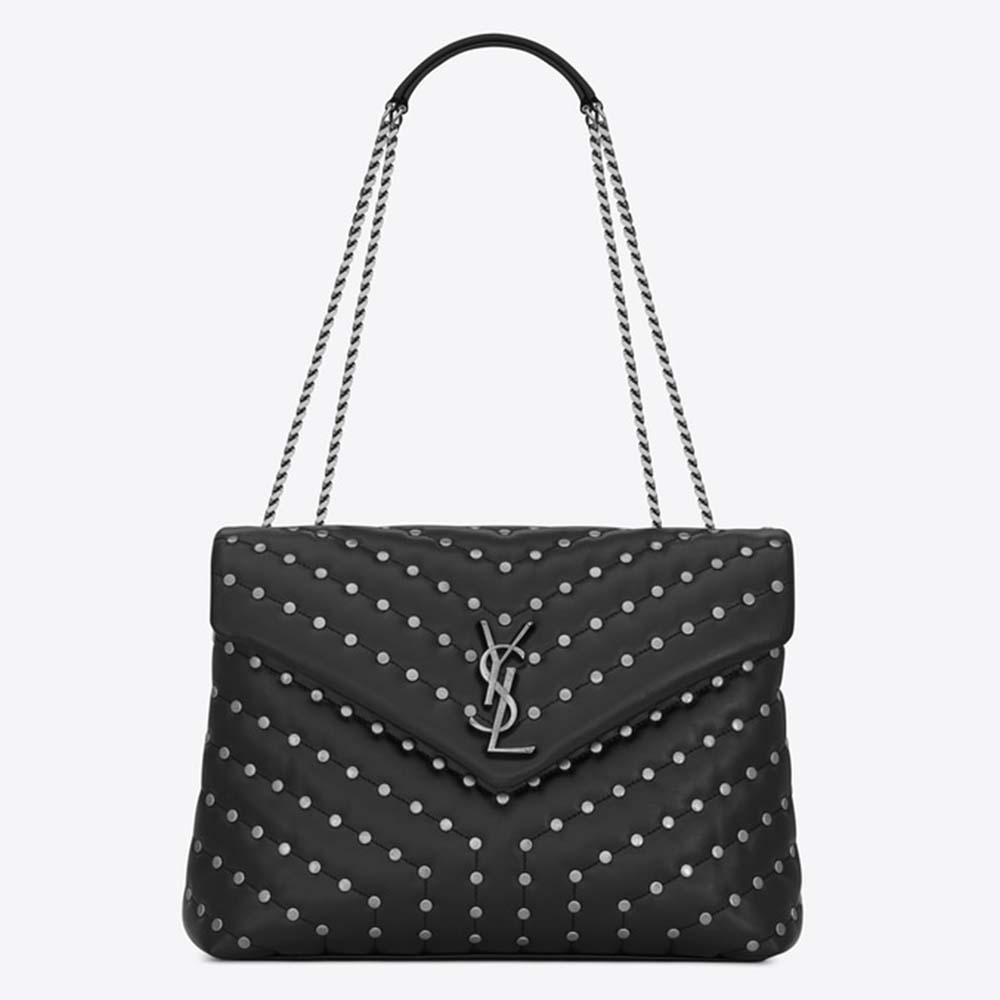 Saint Laurent YSL Women Loulou Medium Leather and Studs-Black