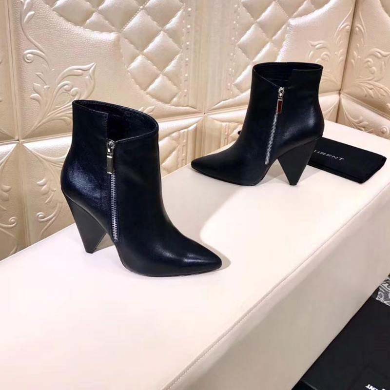 Saint Laurent YSL Women Niki 105 Asymmetrical Ankle Boot Leather Shoes Black - Image 7