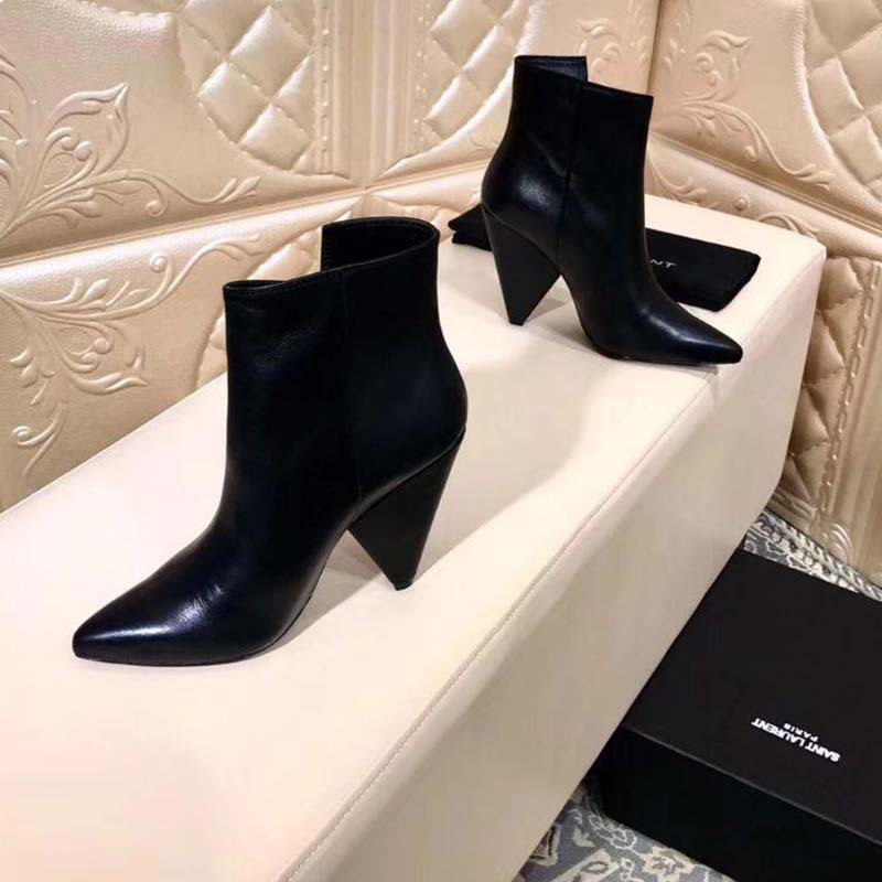 Saint Laurent YSL Women Niki 105 Asymmetrical Ankle Boot Leather Shoes Black - Image 5