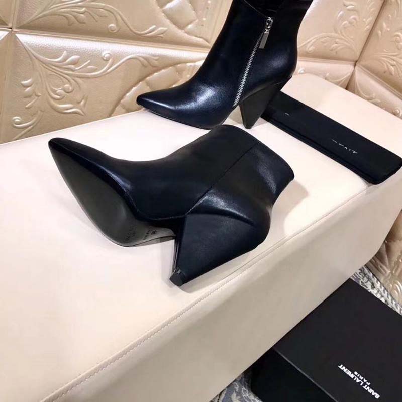 Saint Laurent YSL Women Niki 105 Asymmetrical Ankle Boot Leather Shoes Black - Image 6