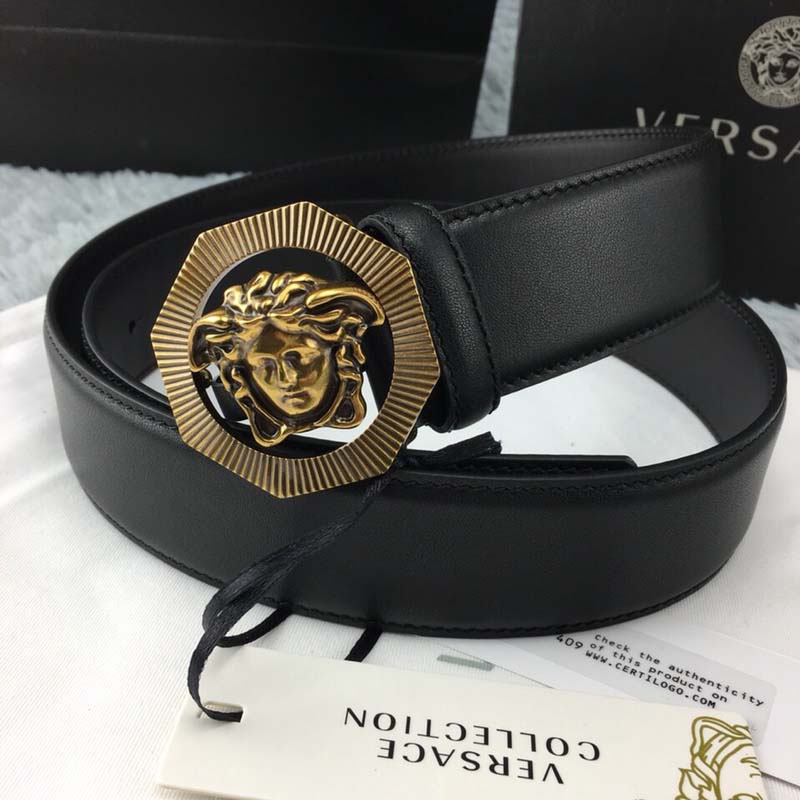 Versace Men Octagonal Medusa Leather Belt-Black - Image 10