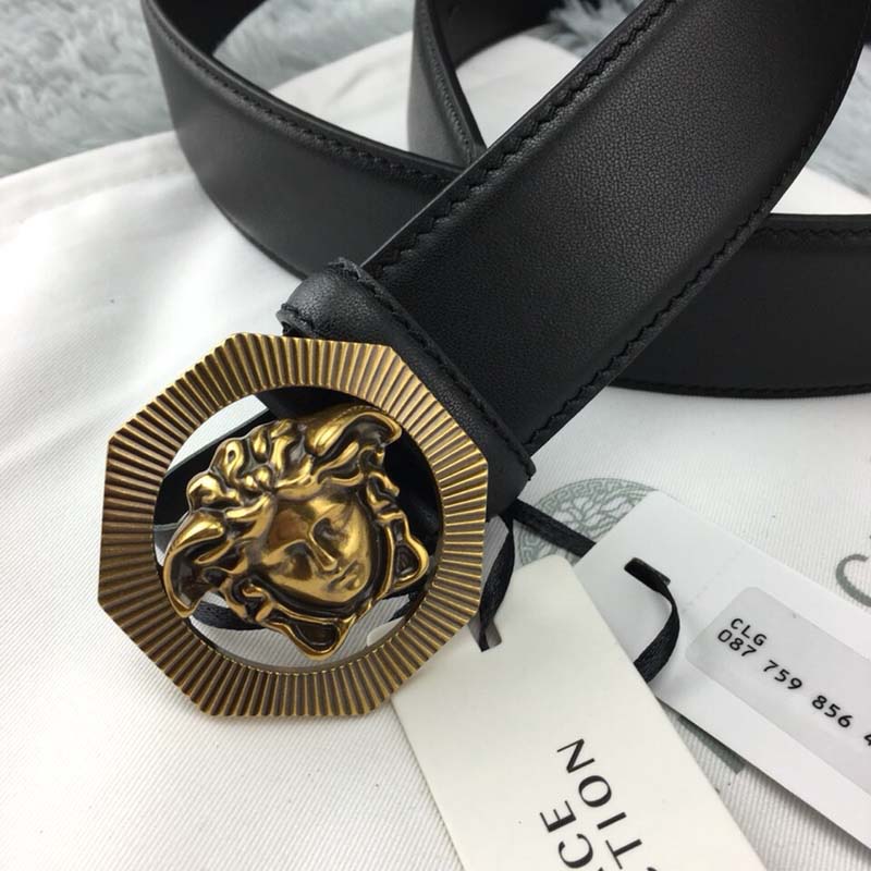 Versace Men Octagonal Medusa Leather Belt-Black - Image 8