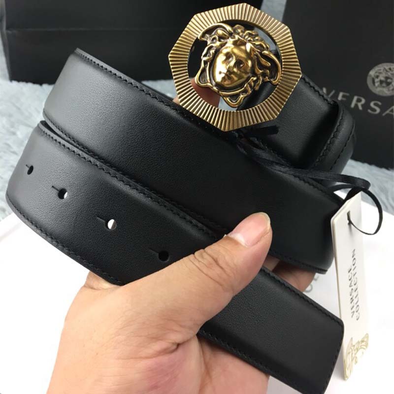 Versace Men Octagonal Medusa Leather Belt-Black - Image 6