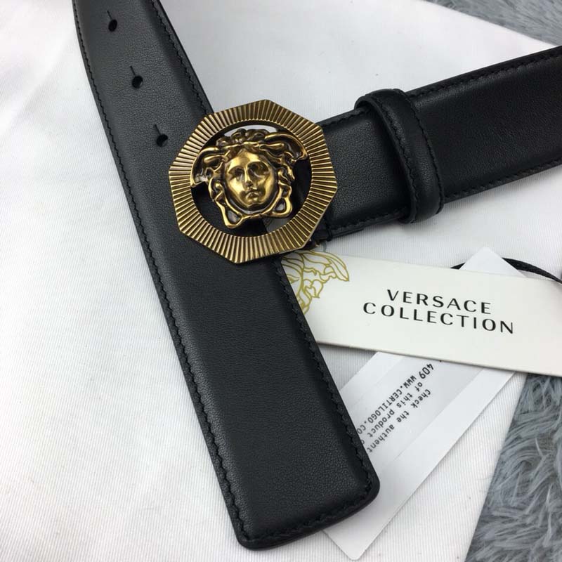 Versace Men Octagonal Medusa Leather Belt-Black - Image 4