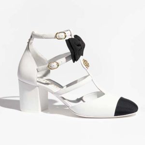 Chanel Women CC Mary Janes Lambskin Grosgrain White Black G45534