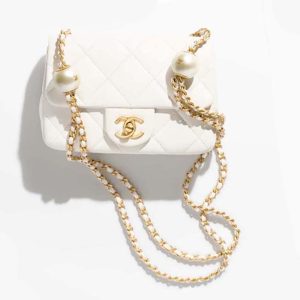 Chanel Women CC Mini Flap Bag Lambskin Imitation Pearls White AS4868