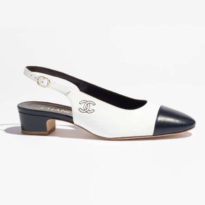 Chanel Women CC Slingbacks Calfskin White Dark Navy Blue G45566
