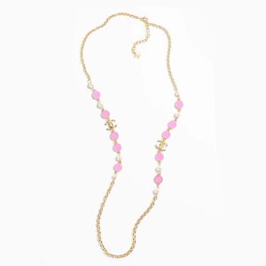 Chanel Women Long Necklace in Metal and Glass Pearls