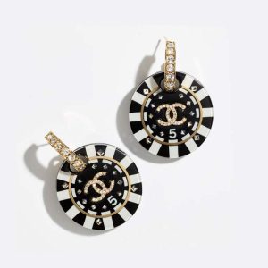 Chanel Women Pendant Earrings Metal Resin Strass-Black