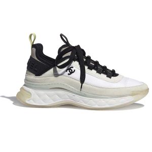Chanel Women Sneakers Suede Calfskin Nylon & Grosgrain White Gray & Yellow G35617