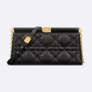 Dior Women Dior Caro Colle Noire Clutch with Chain Black Cannage Lambskin