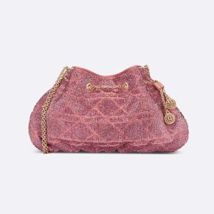 Dior Women Dior Dream Bucket Bag Ethereal Pink Cannage Cotton with Bead Embroidery