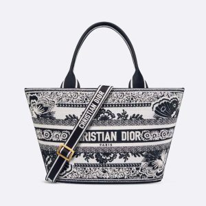 Dior Women Hat Basket Bag White and Black Butterfly Bandana Embroidery