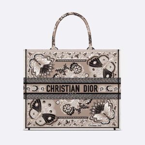 Dior Women Large Dior Book Tote Beige Multicolor Butterfly Bandana Embroidery