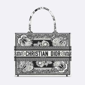 Dior Women Medium Dior Book Tote Black and White Butterfly Bandana Embroidery