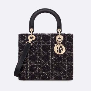 Dior Women Medium Lady D-lite Bag Black Cannage Tweed
