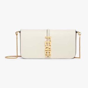 Fendi Women Fendigraphy Phone Pouch White Leather Wallet