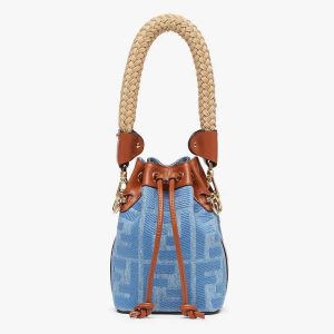 Fendi Women Mon Tresor Light Blue Denim Mini-bag with FF Embroidery