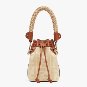 Fendi Women Mon Tresor Natural Straw Mini-bag with FF Embroidery
