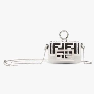 Fendi Women Nano Baguette Charm Embroidered white Canvas Fendi Charm