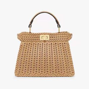 Fendi Women Peekaboo ISeeU Petite Brown Padded Calfskin Leather Bag