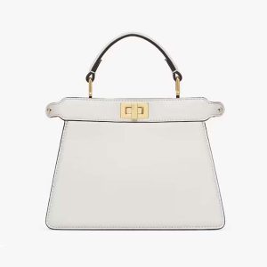 Fendi Women Peekaboo ISeeU Petite White Padded Nappa Leather Bag