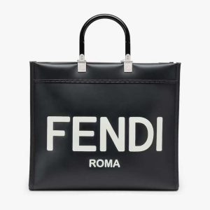 Fendi Women Sunshine Medium Black Leather Shopper