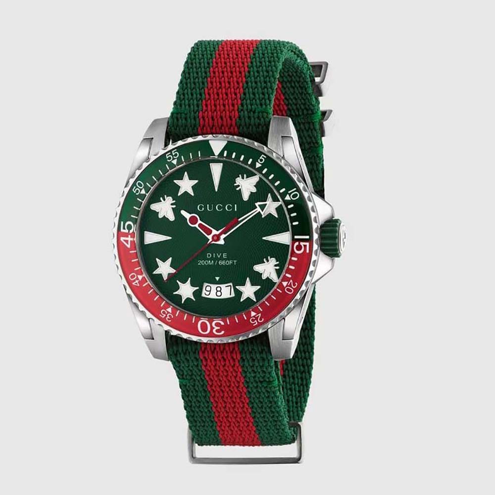 Gucci Dive Watch Quartz Movement 40 mm in Steel-Green YA136339