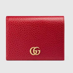 Gucci GG Unisex Leather Card Case Wallet Hibiscus Red Metal-Free Tanned Leather Double G Style