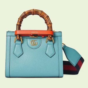 Gucci GG Women Diana Mini Tote Bag Light Blue Leather Double G 702732