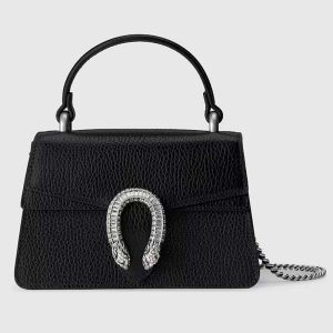 Gucci GG Women Dionysus Mini Top Handle Bag Black Crystal Hardware Tiger Head Closure 752029
