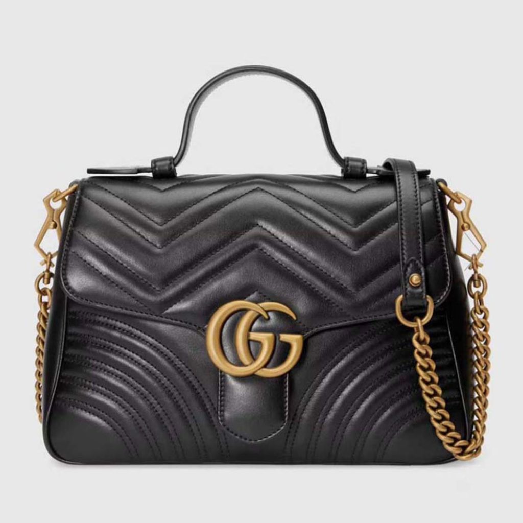 Home 5 Gucci GG Women GG Marmont Small Top Handle Bag Black Double G 498110