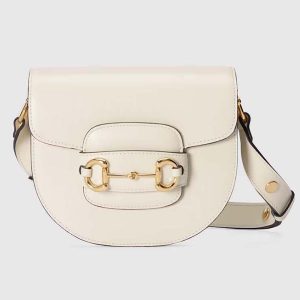 Gucci GG Women Gucci Horsebit 1955 Mini Rounded Bag White Leather Cotton Linen Lining