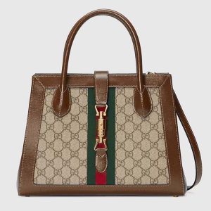 Gucci GG Women Jackie 1961 Medium Tote Bag Beige Ebony GG Supreme Canvas 649016