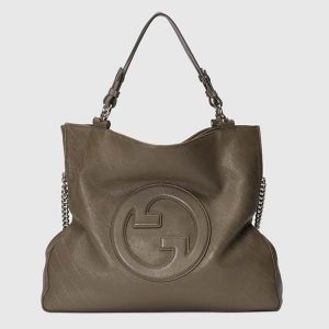 Gucci Unisex Blondie Medium Tote Bag Brown Leather Round Interlocking G 751516