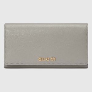 Gucci Unisex GG Continental Wallet Light Grey Leather Taffeta Lining 772638