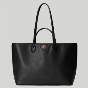 Gucci Unisex GG Ophidia Medium Tote Bag Black Leather Double G 739730