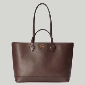 Gucci Unisex GG Ophidia Medium Tote Bag Brown Leather Double G 739730
