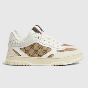 Gucci Unisex GG Re-Web Sneaker Script Beige Interlocking G Low Heel 785452